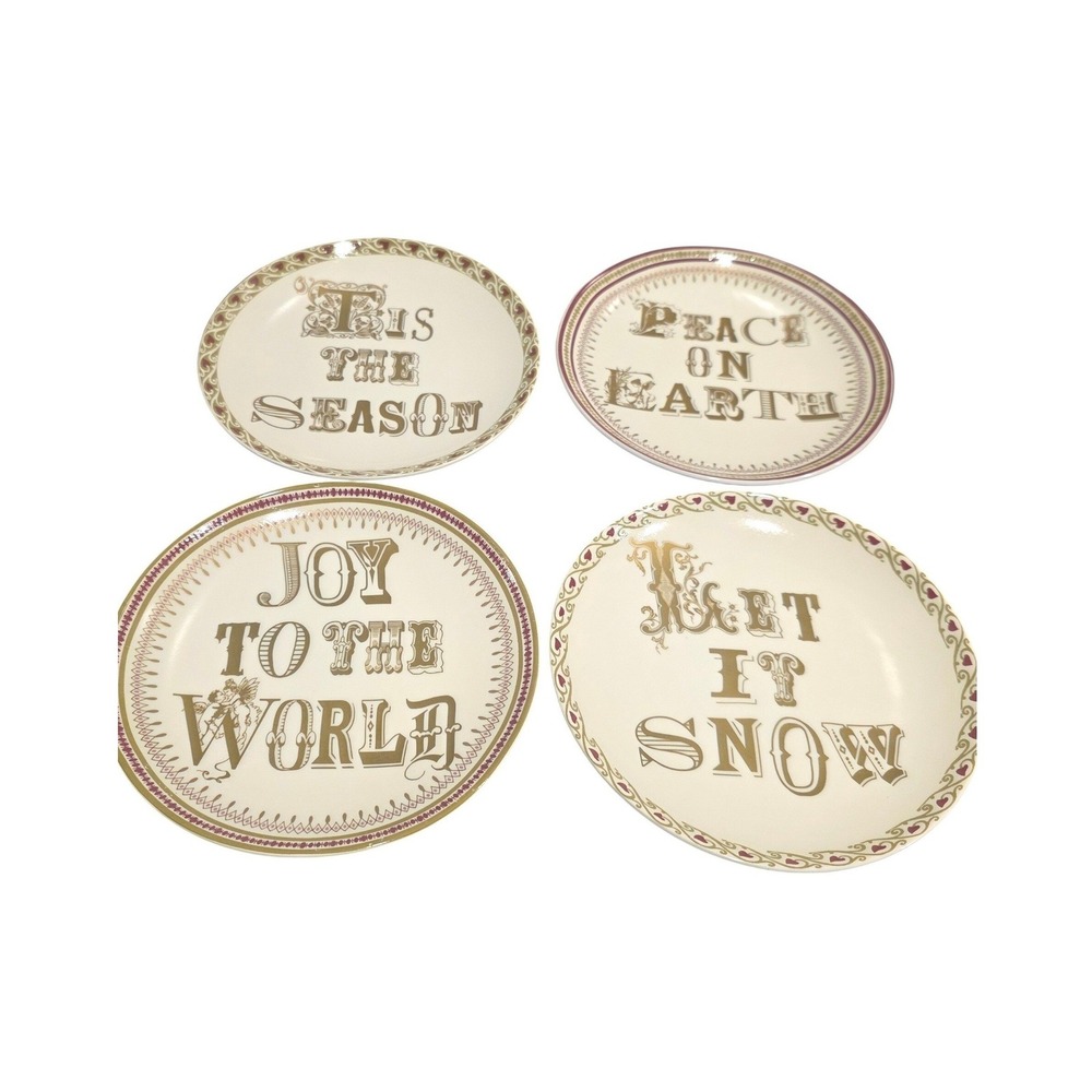 Pottery Barn Christmas Appetizer Plates Set of‎ 4 Snack Stoneware Holiday Decor